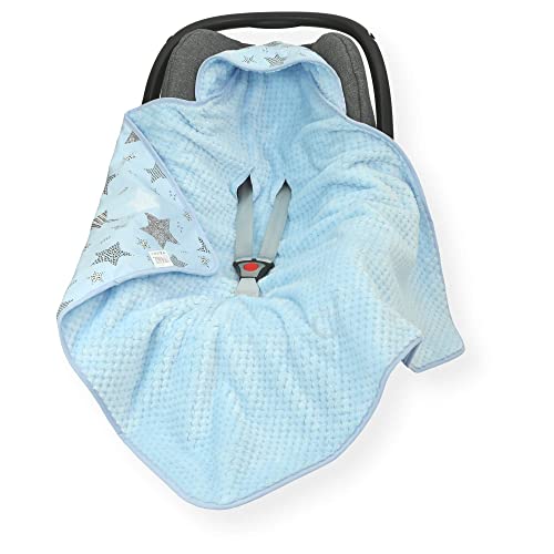 Olobaby Minky Car Seat Blanket with Hood - Cyan Stars