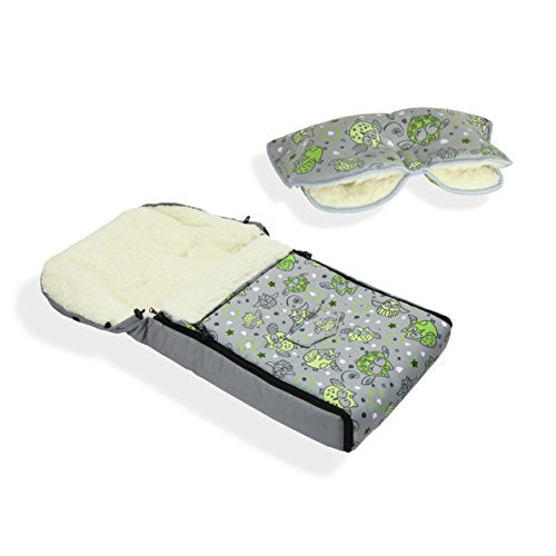 Premium Luxury Footmuff & Handmuff Set (Green Owl)