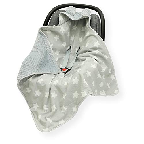 Olobaby Minky Car Seat Blanket with Hood - Silver Stars