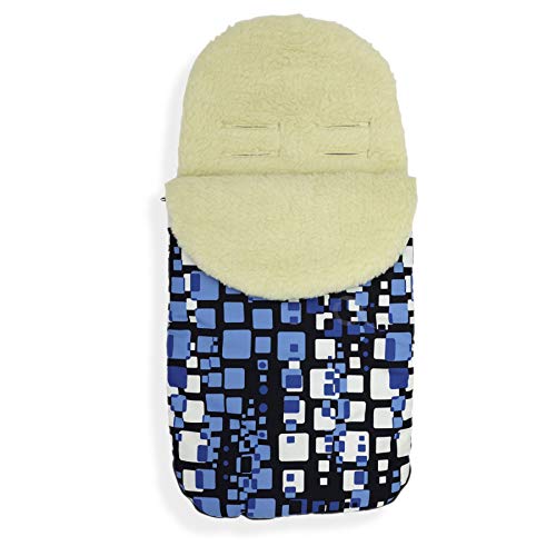 Luxury Wool Footmuff for Universal Baby Strollers - Blue Squares