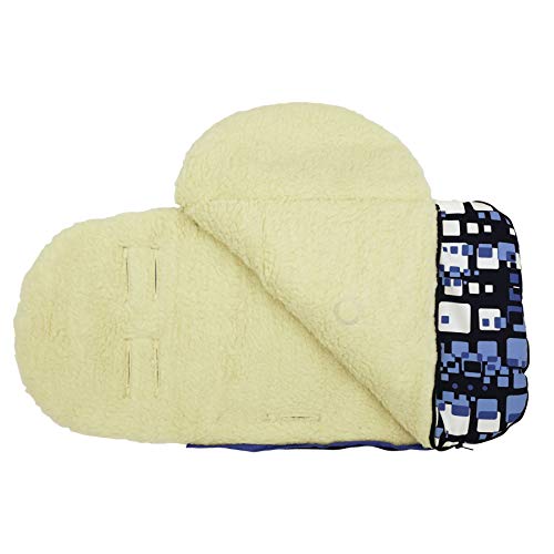 Luxury Wool Footmuff for Universal Baby Strollers - Blue Squares