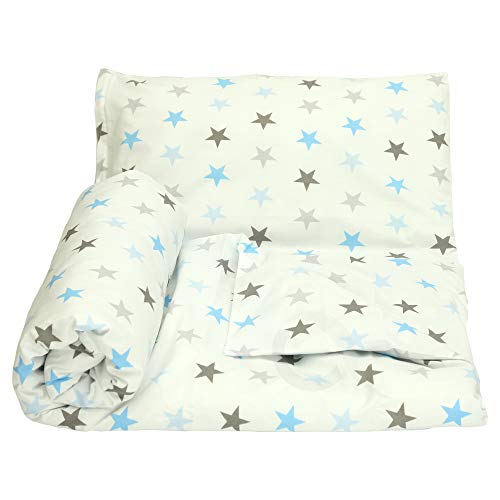 Olobaby Cot Duvet Cover and Pillowcase Set - Blue & Grey Stars