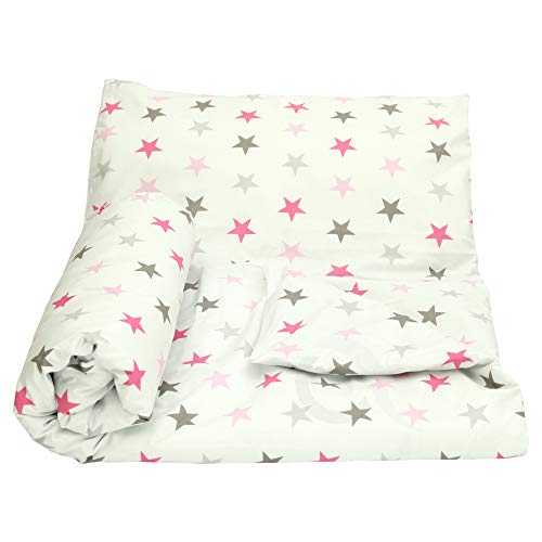 Olobaby Cot Duvet Cover and Pillowcase Set - Pink Stars