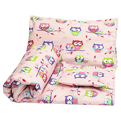 Olobaby Cot Duvet Cover and Pillowcase Set - Pink Owl