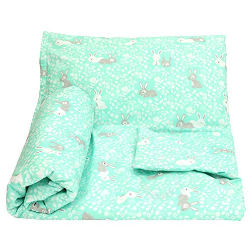 Olobaby Cot Duvet Cover and Pillowcase Set - Mint Rabbits