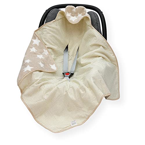 Olobaby Minky Car Seat Blanket with Hood - Cream Stars